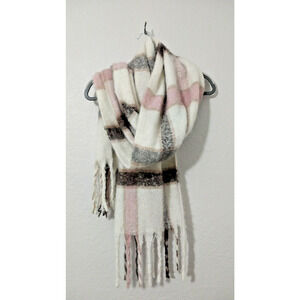 Beautiful Multicolor Plaid Fleece Scarf Wrap with Fringe 72 x 19